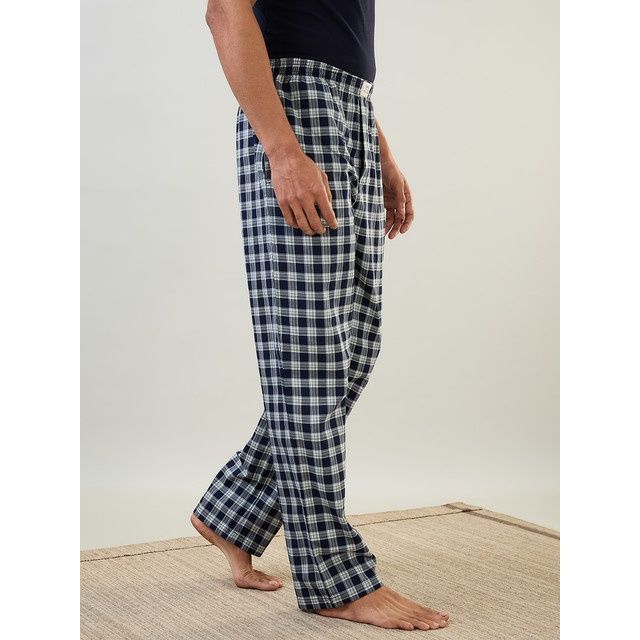 Sleepz by Raymond Mens Regular Fit Checks Pattern Pure Cotton Pyjama 00L-Dark Blue
