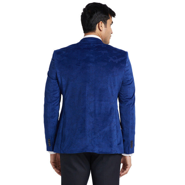 Parx Men's Urban Fit Pure Terylene Print Pattern Notch Lapel Casual Jacket | Navy - S