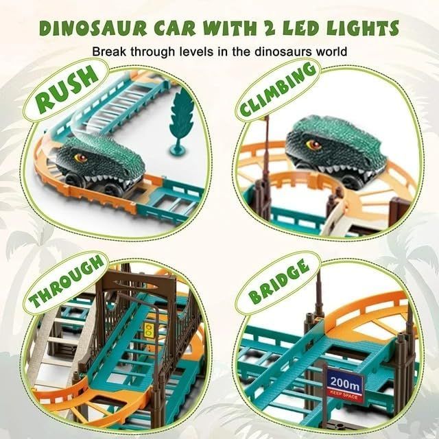 Toyshine 48 Pcs Diy Flexible Dino Track Set Toy Build With Multiple Layouts With Battery Operated