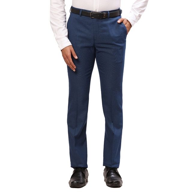 Raymond Men's Slim Fit Polyester Blend Pleatless Formal Trouser | 32 | Blue