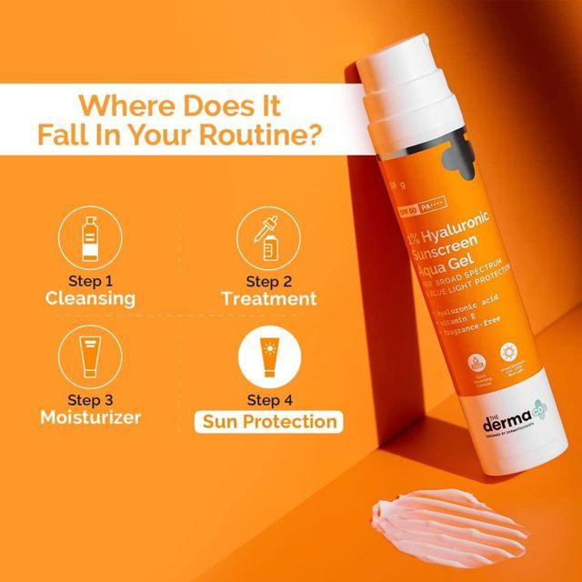The Derma Co 1% Hyaluronic Sunscreen Aqua Ultra Light Gel With SPF 50 PA++++ For Broad Spectrum UVA UVB & Blue Light Protection