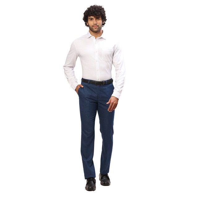Raymond Men's Slim Fit Polyester Blend Pleatless Formal Trouser | 34 | Blue