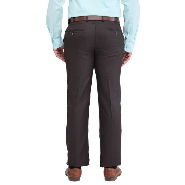 Park Avenue Men's Regular Fit Poly Viscose Blend Pleatless Formal Trouser | 32 | Brown