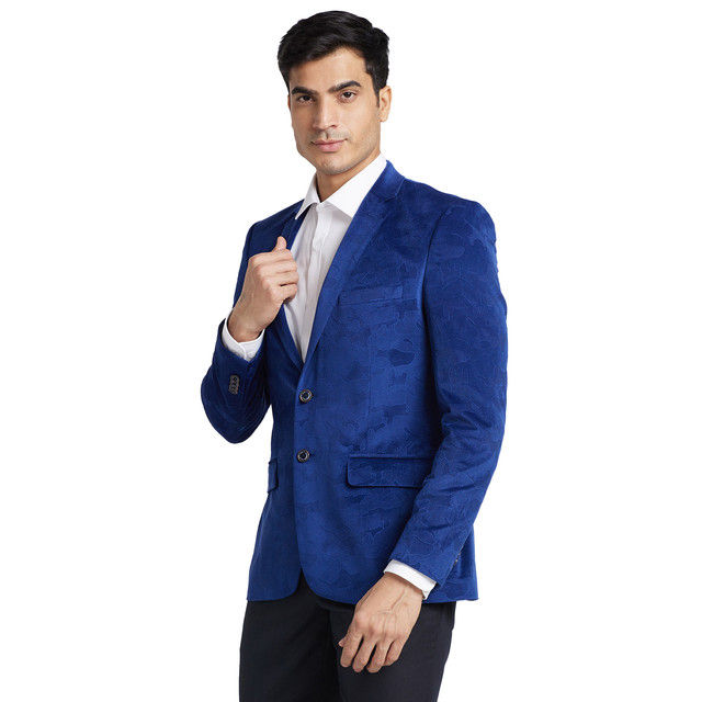 Parx Men's Urban Fit Pure Terylene Print Pattern Notch Lapel Casual Jacket | Navy - S