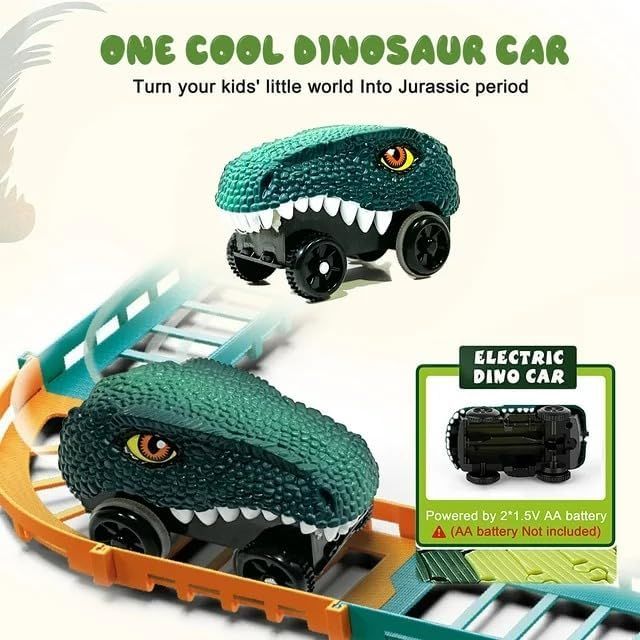 Toyshine 48 Pcs Diy Flexible Dino Track Set Toy Build With Multiple Layouts With Battery Operated