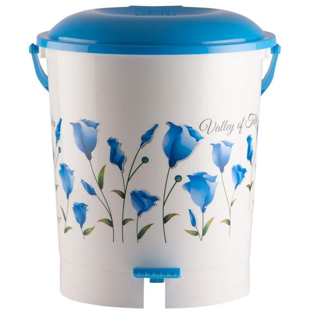 Kuber Industries Floral Printed Step-On Pedal Plastic Dustbin with Handle | 10 Litre (Blue)