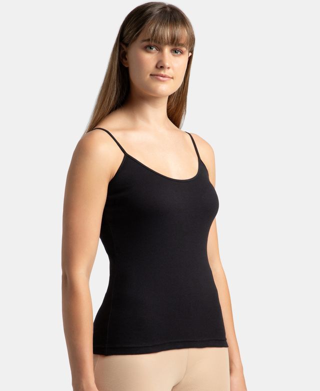 Jockey 1487 Women's Super Combed Cotton Rib Camisole|Adjustable Straps | Black-S