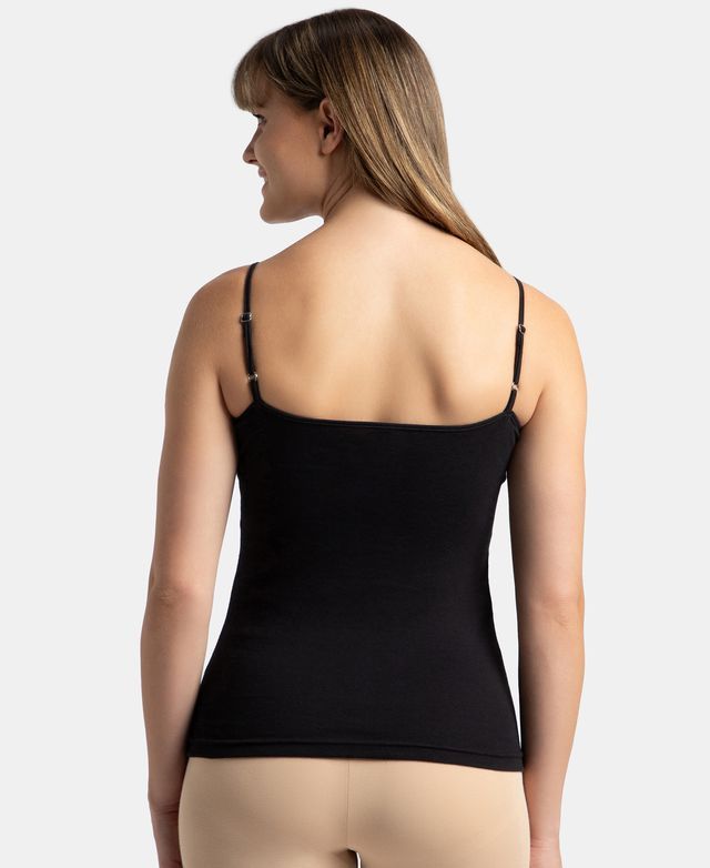 Jockey 1487 Women's Super Combed Cotton Rib Camisole|Adjustable Straps | Black-S