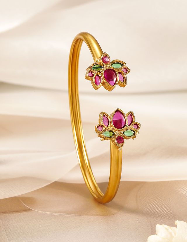Rubans 22K Gold-Plated Ruby and Emerald Kundan Studded Openable Kada Bangle