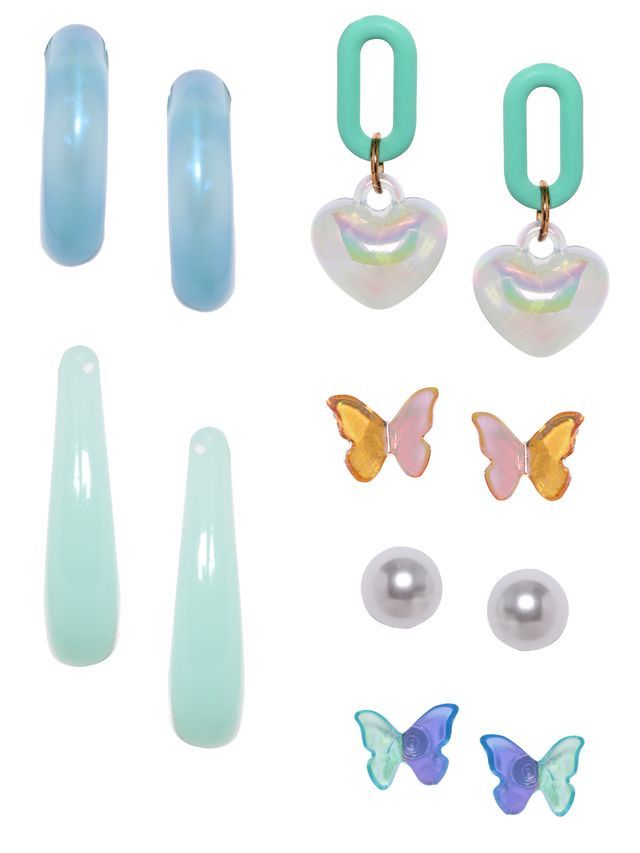 Rubans Set of 6, Aqua Blues Fun party Stacking Hoop Earrings