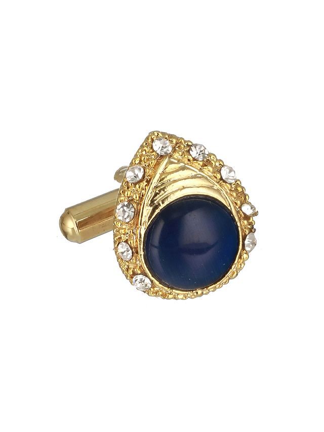 Bold By Priyaasi Blue Stone Teardrop Gold-Plated Cufflinks For Men