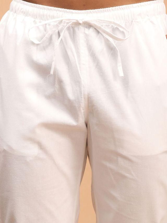Vastramay Men's Cotton Pant Style Pyjama | White - L