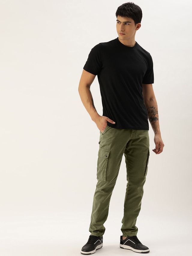 Ivoc Men s Slim Fit Pure Cotton Olive Cargos Trousers | 30