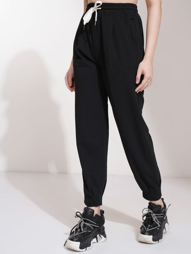 Tokyo Talkies Women's Solid Straight Fit Jogger Pants | Black - 28