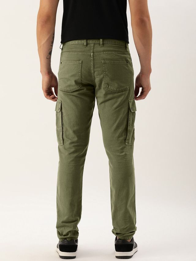 Ivoc Men s Slim Fit Pure Cotton Olive Cargos Trousers | 30