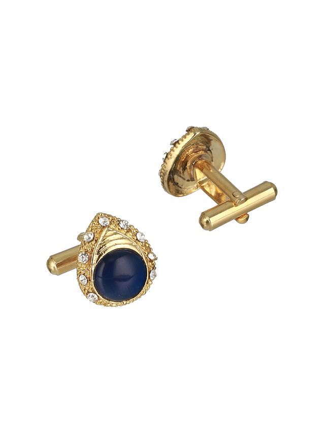 Bold By Priyaasi Blue Stone Teardrop Gold-Plated Cufflinks For Men