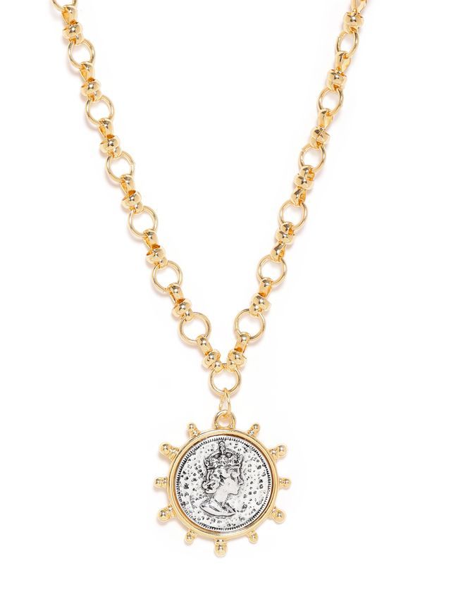 Rubans Voguish 22K Gold plated Link Chain Sunburst Charm Statement copper necklace