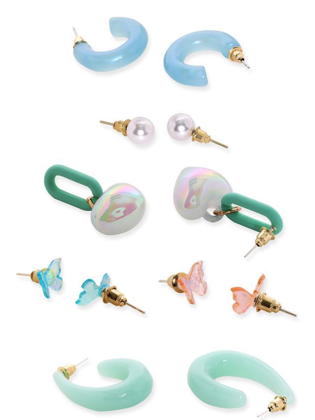 Rubans Set of 6, Aqua Blues Fun party Stacking Hoop Earrings