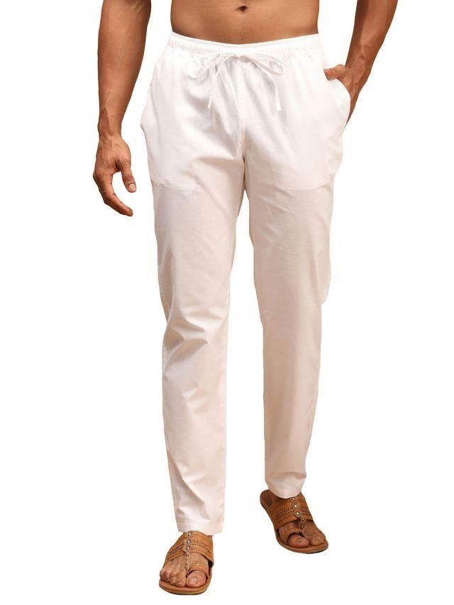 Vastramay Men's Cotton Pant Style Pyjama | White - L