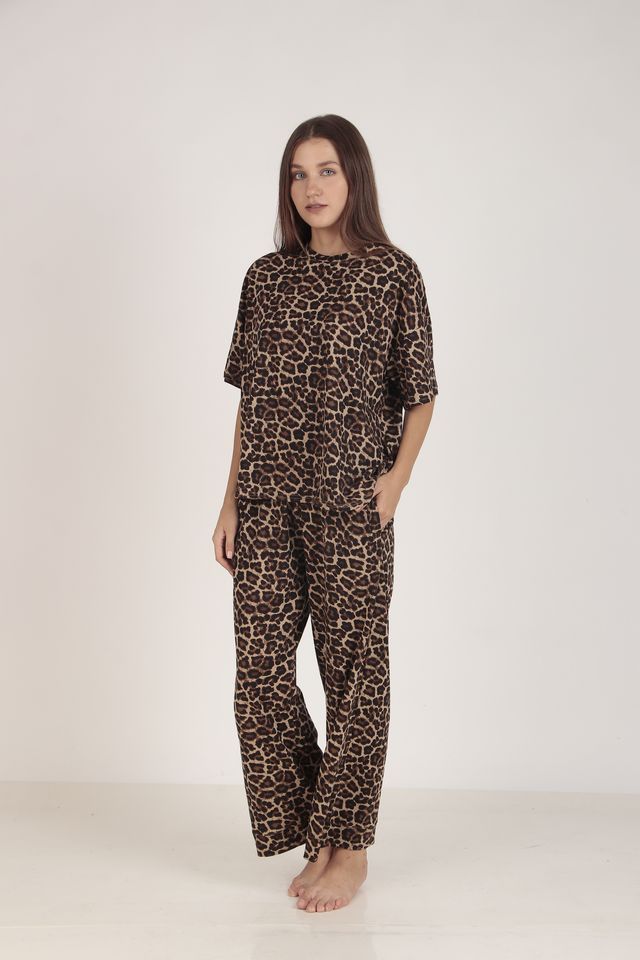 Masha Women's Cheetah Brown Cotton Pajamas | Set | M