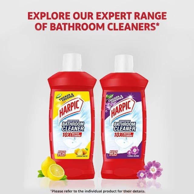 Harpic Disinfectant Toilet Cleaner Liquid Original 1 L & Disinfectant Bathroom Cleaner Liquid Lemon 1 L Combo