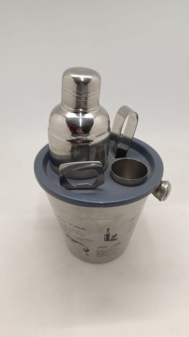 Roxx Gracia Bar Tool Set | Stainless Steel | Shaker, Jigger, Tong, Ice Bucket, Opener | Silver
