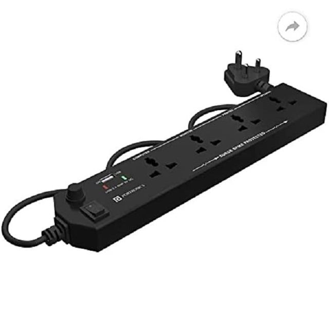 Portronics Power Plate 4 With 4 Power Sockets +1Usb Port Power Converter