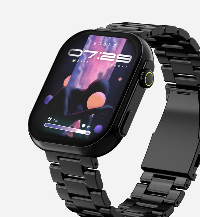 Boult Crownx 2.0" Hd Screen, Bt Calling,1000Nits, Metallic Frame, Spo2 Smartwatch (Jet Black Strap)