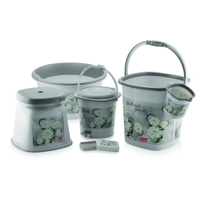 Liza Industries Bathroom Set - Jumbo 6 Pcs - 25 L, Tub 30, 1.5 Mug, Big Patla, Db, Sc (Colour May Vary)