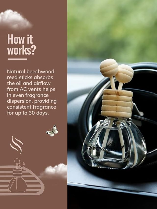 Aromahpure Car Perfume Vent Clip with Reed Stick | Oudh Fragrance | Last upto 30 days - Pack Of 2 28 ml X 2 Combo