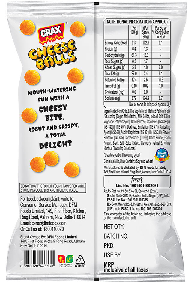 Crax Cheese Balls 65 g Combo