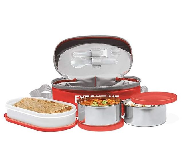 Milton Executive Lunch Insulated Tiffin, 2 Round Containers, 280 Ml Each, 1 Oval Container, 450 Ml (Colour May Vary)