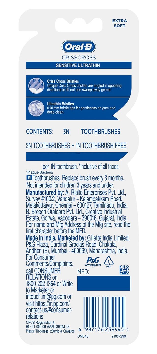 Oral-B Crisscross Sensitive Ultrathin Manual Adults Toothbrush