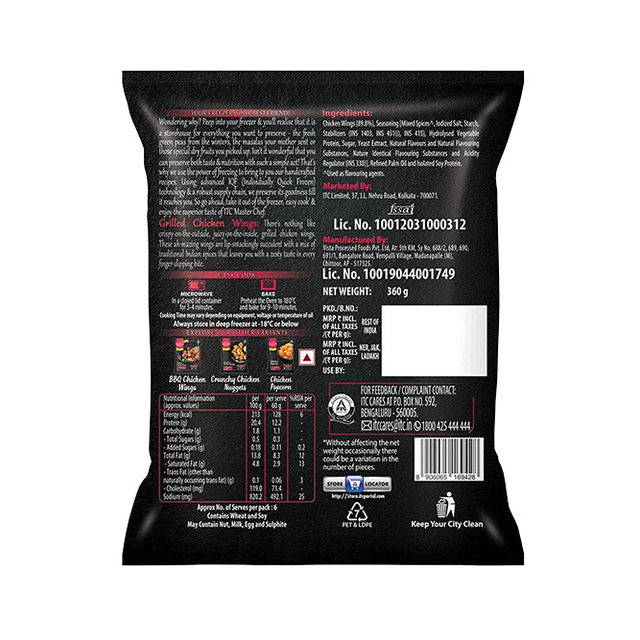 ITC Master Chef Grilled Chicken Wings | High in Protein | No Added Preservatives | 12 pieces