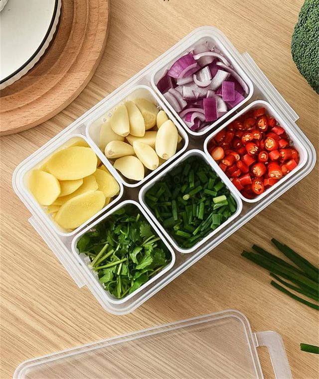 New Dawn 6 Grid Fridge Storage Boxes Fridge Storage Containers Cut Vegetable Storage Box