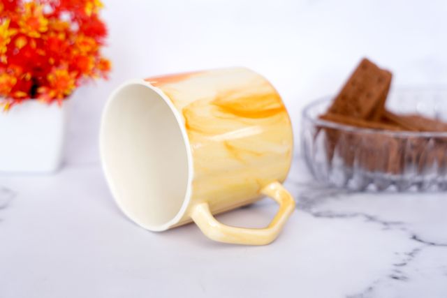 BAY6 Stoneware Italian Milk & Coffee Mug - White & Orange - 250 ML