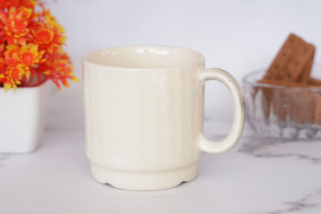 BAY6 Stoneware Italian Milk & Coffee Mug - White & Grey - 250 ML