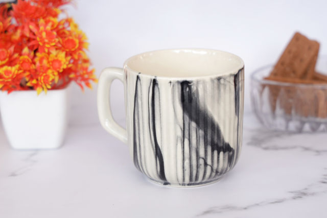 BAY6 Stoneware Italian Milk & Coffee Mug - White & Grey - 250 ML