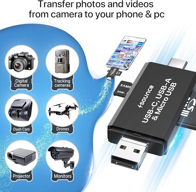 Sounce 3 In 1 Sd Card Reader Usb Type C, Usb 3.0 And Micro Usb Otg Memory Card Adapter,Black