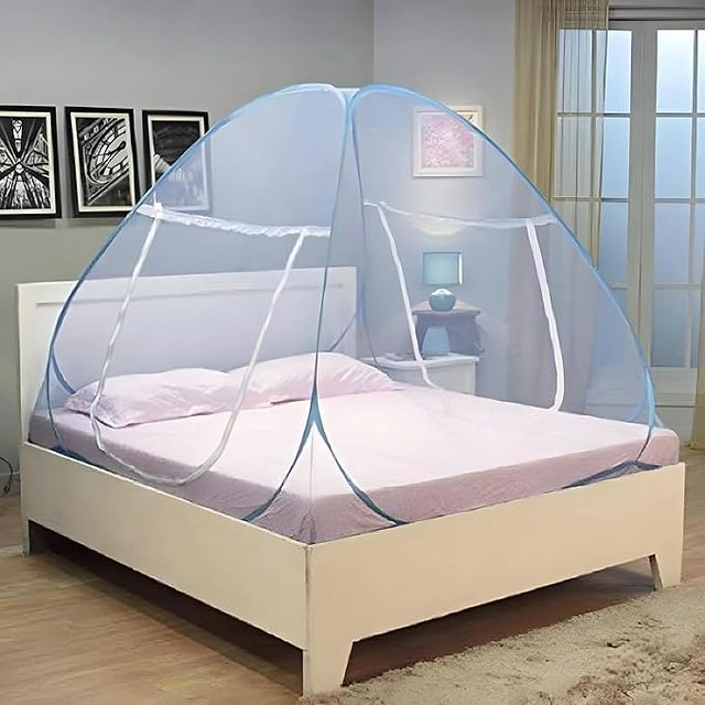 Kuber Industries Foldable Nylon Mosquito Net For Double Bed | Blue