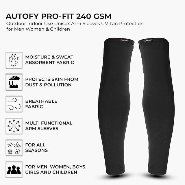 Autoguys Ff|1 Full|Finger Bike Riding Gloves Knuckle Armour Hand Gloves Washable | Size | L, Black (1pc) & Autofy Pro Fit 240 Gsm Unisex Arm Sleeves | Uv Protection | Black (1pc) Combo