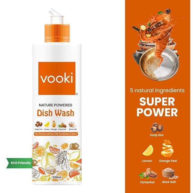 Vooki Nature Powered Dishwash Liquid (500ml) & Vooki Ecofriendly Limescale Removerdescaler (500ml) Combo