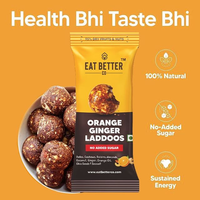 Eat Better Co - Orange & Ginger Laddoos - No Added Sugar - High Protein, 100% Natural