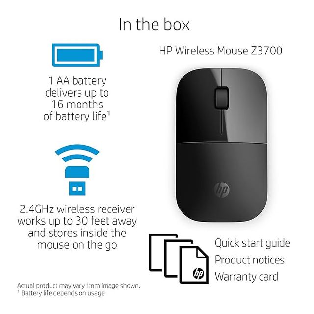 HP Z3700 Dual|Slim form with USB receiver & Bluetooth|1600 DPI Wireless Optical Mouse|2.4 GHz|Black