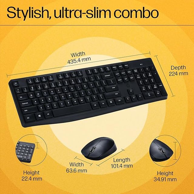 HP CS10 Wireless Keyboard Mouse Combo|2.4 GHz Wireless Connection| 1600 dpi|Black - 7YA13PA