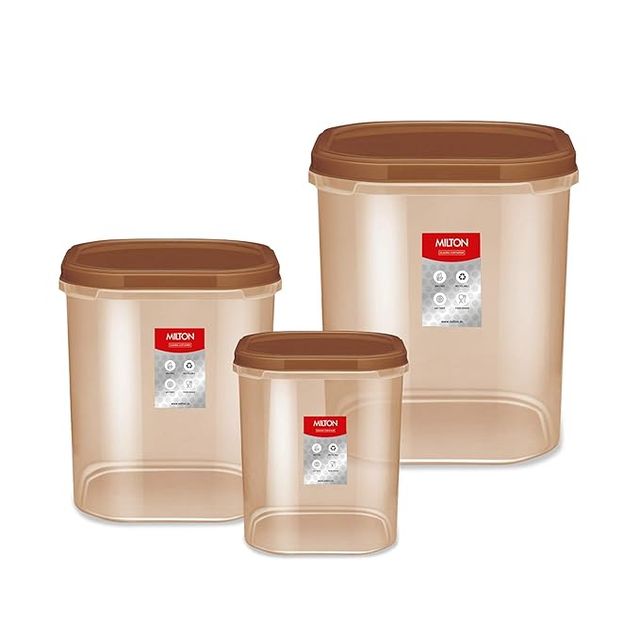 Milton Quadra Storage Container, Set Of 3, 2 Litre, 3 Litre, 4 Litre, Brown