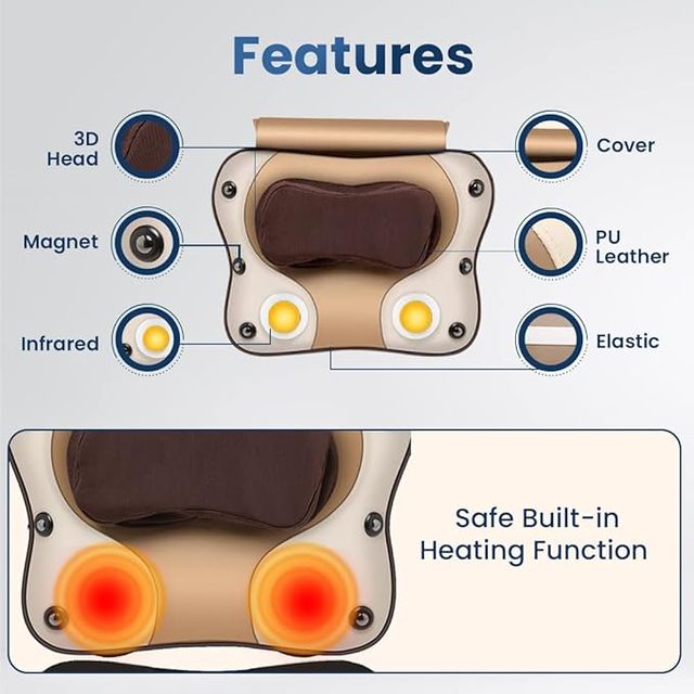 Dr Physio 3D Cushion Massager with HEAT and speed controller for Back Cervical and Neck Pain