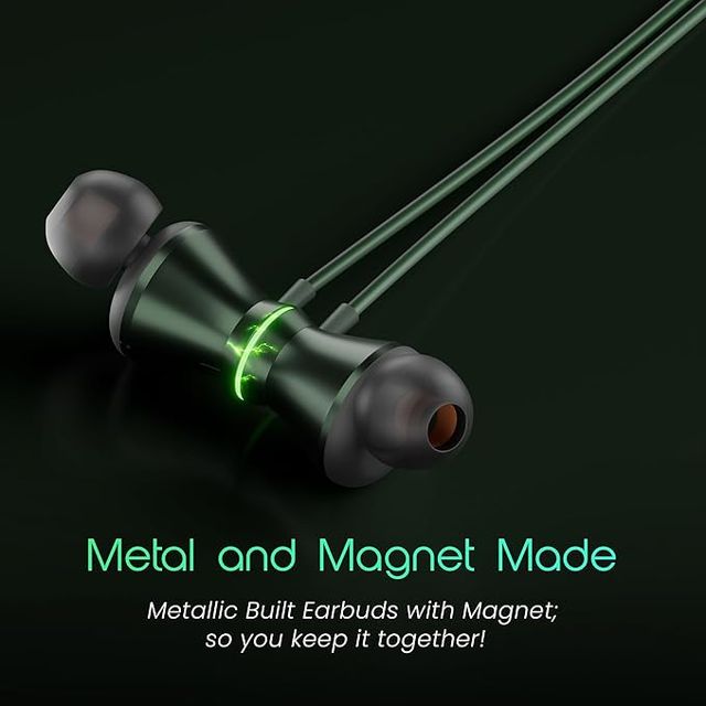 Hammer Nova In Ear C Type Earphones Wired With Mic|13Mm Driver In-Line Control|Metallic Built Green