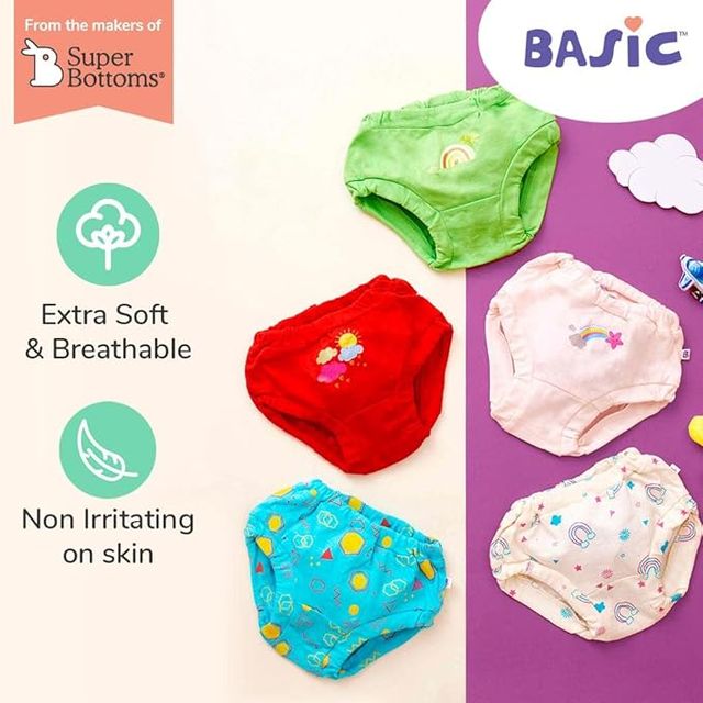 SuperBottoms BASIC Unisex Brief 2-3Y | 100% Pure Cotton Super Soft Innerwear Assorted