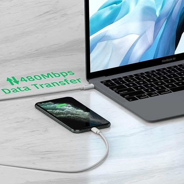 Sounce 6ft Type-C to Lightning 20W Cable | 3A Fast Charging & 480 Mbps Data Sync for iPhone & iPad, White